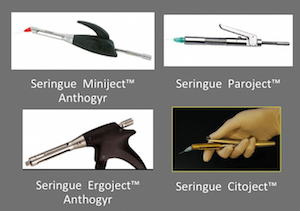 1 : Exemples de seringues manuelles permettant une injection démultipliée et contrôlée des anesthésiques. 